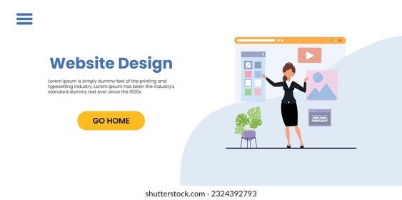 Website design, web development concept. Web design, application design, coding, and web building on blue background.