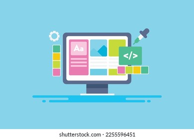 Diseño de sitios web, servicio de diseño web, creación de sitios web de marca, desarrollo de sitios web - fondo de ilustración vectorial con iconos
