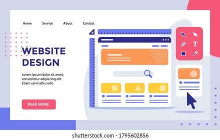 Website design wireframe ruler on monitor campaign for web website home homepage landing page template banner with modern flat style