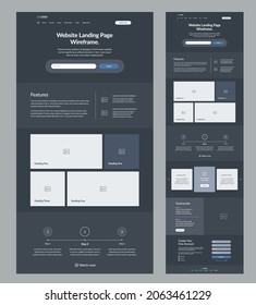 Website design wireframe template. Modern landing page responsive layout. UI UX site.