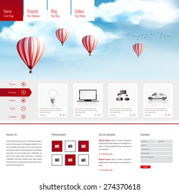 Website Design for Your Business with hot air balloons realistic illustration. Vector Eps 10