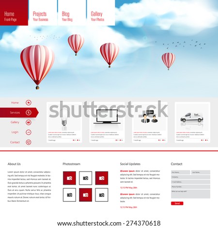 Website Design for Your Business with hot air balloons realistic illustration. Vector Eps 10