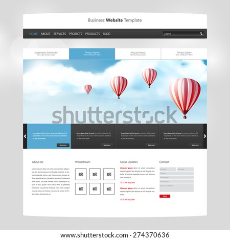 Website Design for Your Business with hot air balloons realistic illustration. Vector Eps 10