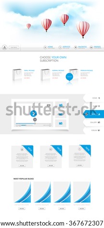 Website Design for Your Business with hot air balloons realistic illustration. Vector Eps 10
