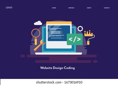 Website Designing, Coding And Programming, Website Optimization, Writing Website Code - Conceptual Landing Page Vector