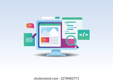 Website development and application development concept, Web design and programming user interface - flat design vector illustration with icons