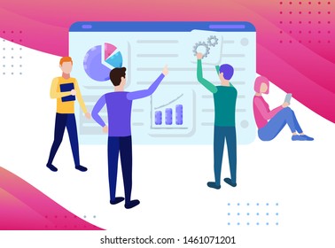 Website development banner. For business management landing page, promotion site design, social media marketing, mobile website management software poster concept template.  Web corporate people flat