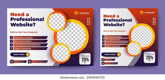 Website development banner template for landing page and social media post design. Web Design Ads, Digital Marketing ads, app development. vector