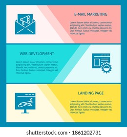 Banners de desarrollo de sitios web con lugar para texto. Optimización de sitios y volantes de marketing. Ilustración vectorial.