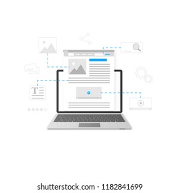 Website development. Blogging and content production concept. Business blogging service. Vector illustration