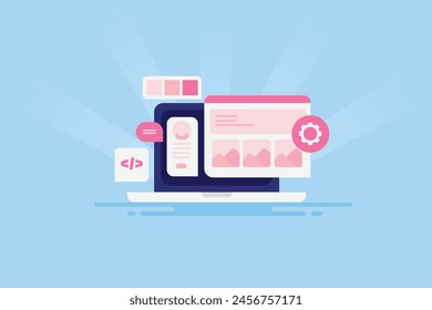 Website development company, App development, Website maintenance, Coding and programming, Software test - vector illustration background with icons