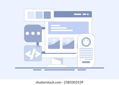 Website development company concept, Application development, Website maintenance, Coding and programming, Software testing. Vector illustration background with icons.