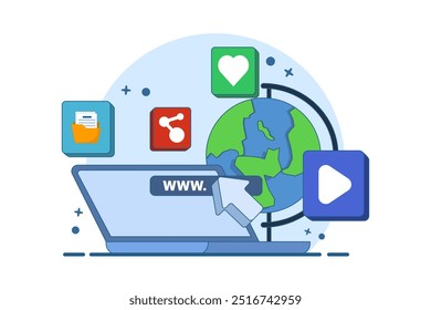 Website development concept, technology for business, online business platform, flat design illustrator banner. Modern Flat Style Content Web Design and Development. flat vector template.