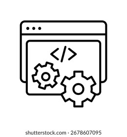 Ícone de desenvolvimento de site com página de codificação e configurações