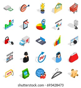 Website development icons set. Isometric set of 25 website development vector icons for web isolated on white background