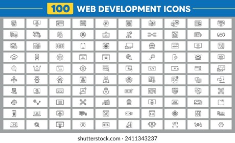 iconos de desarrollo de sitios web, desarrollo web, digital, web, diseños de iconos, api, iconos de administración, almacenamiento en la nube, integración, web segura, diseño web, tecnología