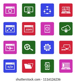 Website Development Icons. White Flat Design In Square. Vector Illustration. 