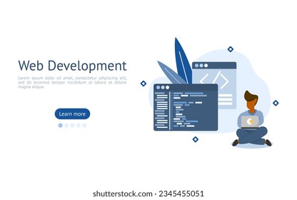 website development illustration. characters are coding website. website creation concept. vector illustration.