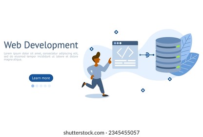 ilustración de desarrollo de sitios web. los caracteres están conectando el sitio web a la base de datos. concepto de creación de sitios web. ilustración vectorial.