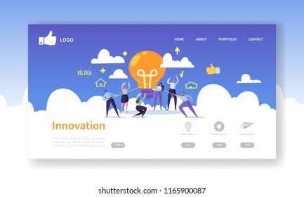 Website Development Landing Page Template. Mobile Application Layout with Flat Business People Holding Light Bulbs. Innovation Idea Concept. Easy to Edit and Customize. Vector illustration