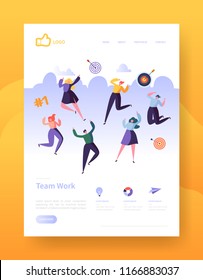 Website Development Landing Page Template Poster, Banner. Mobile Application Layout with Happy Flat People Characters. Easy to Edit and Customize. Vector illustration