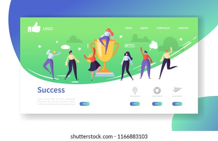 Website Development Landing Page Template. Mobile Application Layout with Flat People with Golden  Prize. Business Success Concept. Easy to Edit and Customize. Vector illustration