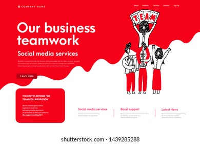 Website Development Landing Page Template. Mobile Application Layout with Flat Business People. Team Work Concept. Easy to Edit and Customize. Vector illustration