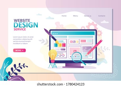 Website development landing page template. Creativity process. New idea, creation of an online store or blog. Copywriting, uploading media content to web page. Trendy style vector illustration