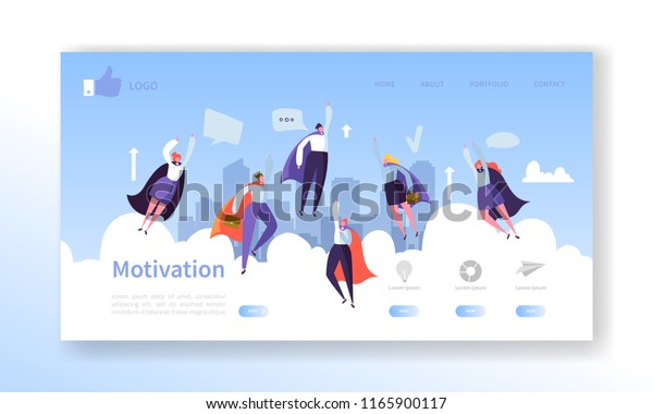 Website Development\
Landing Page Template. Mobile Application Layout with Flat Flying\
Business Heroes Man and Woman. Easy to Edit and Customize. Vector\
illustration