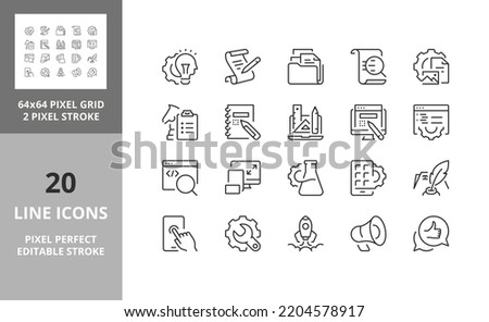 Website development process. Thin line icon set. Outline symbol collection. Editable vector stroke. 64 and 256 Pixel Perfect scalable to 128px