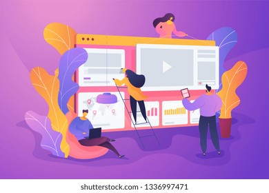 Website development or web application, coding, designing for web browsers concept. Vector isolated concept illustration. 3D liquid design with floral elements.