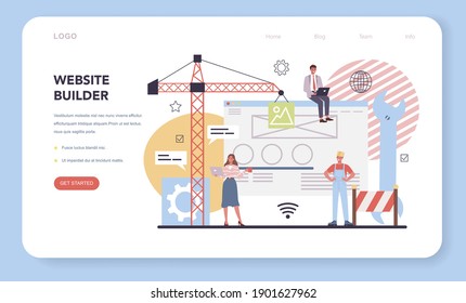 Website development web banner or landing page. Support and development service. Web page programming and making responsive interface. Isolated flat illustration
