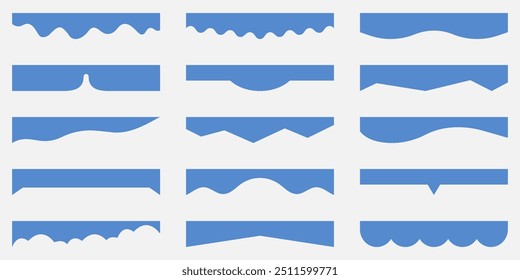 Website Divider Shape Collection. Abstract Design Elements for Web Page Tops and Bottoms. Wave Shapes, Curves, Drop Separators for Posters, Apps, Banners. Isolated Vector Illustration.