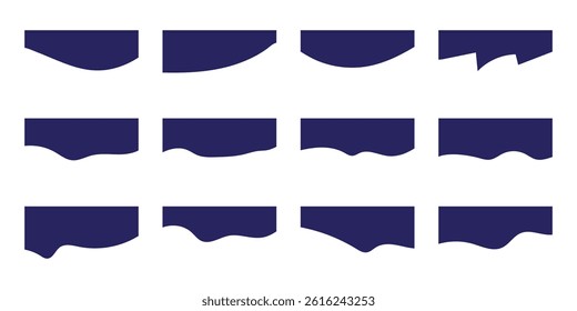 Website Dividers with Drops, Waves and Geometric Shapes. Abstract Design Elements for Top and Bottom border on Website and App. Website border drip shape section vector