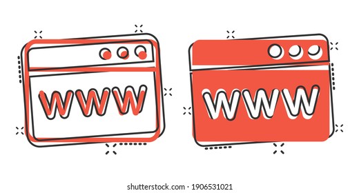 Website domain icon in comic style. Com internet address cartoon vector illustration on white isolated background. Server splash effect business concept.