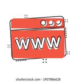 Website domain icon in comic style. Com internet address cartoon vector illustration on white isolated background. Server splash effect business concept.