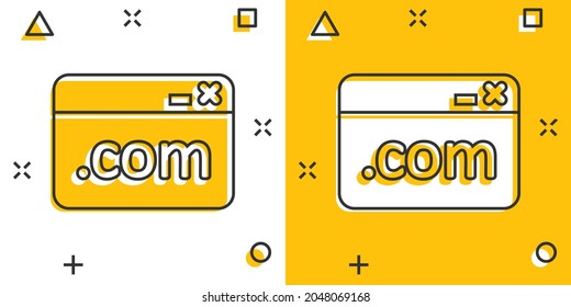 Website domain icon in comic style. Com internet address cartoon vector illustration on white isolated background. Server splash effect business concept.