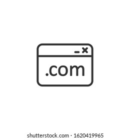 Website domain icon in flat style. Com internet address vector illustration on white isolated background. Server business concept.