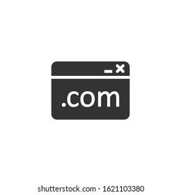 Website domain icon in flat style. Com internet address vector illustration on white isolated background. Server business concept.