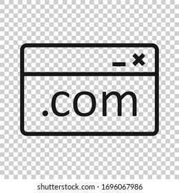 Website domain icon in flat style. Com internet address vector illustration on white isolated background. Server business concept.