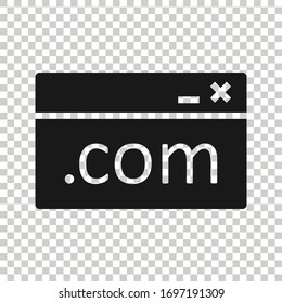 Website domain icon in flat style. Com internet address vector illustration on white isolated background. Server business concept.