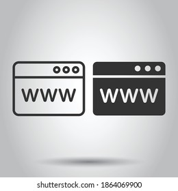 Website domain icon in flat style. Com internet address vector illustration on white isolated background. Server business concept.