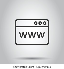 Website domain icon in flat style. Com internet address vector illustration on white isolated background. Server business concept.