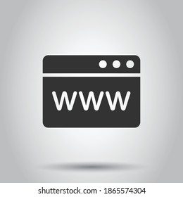 Website domain icon in flat style. Com internet address vector illustration on white isolated background. Server business concept.