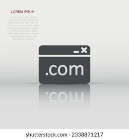 Website domain icon in flat style. Com internet address vector illustration on white isolated background. Server business concept.