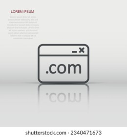 Website domain icon in flat style. Com internet address vector illustration on white isolated background. Server business concept.