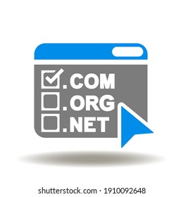 Website with domains name and check boxes vector icon. Com domain registration symbol. Hosting logo.