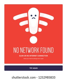 Website Down Concept. Web Page Not Loading / Opening. No Internet Connection Icon. Weak, No Signal, Bad Antenna Sign. Cute Wifi Character. 