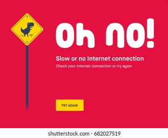 Website down Concept. Web Page not loading / opening. Vector illustration concept of the pixelated dinosaur icon. "Oh No, bad Internet"