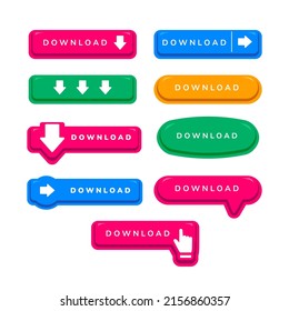 website download button collection set with download arrow and hand click action symbol